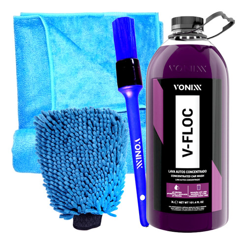 Shampoo V-floc Toalha Secagem Luva Microfibra Pincel Vonixx