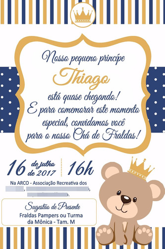 Imagem 1 de 2 de Convite Digital Ursa Ursinha Princesa Ursinho Príncipe 02