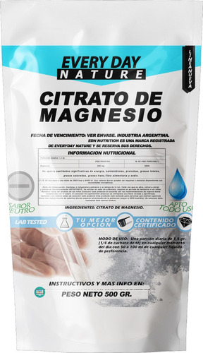 Suplemento en polvo EDN Nutrition  Minerales Citrato de Magnesio minerales/vitaminas/proteínas en doypack de 500g