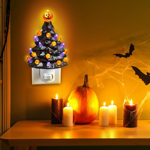 X Árbol De Halloween De Cerámica Led Para Escritorio, Diseño