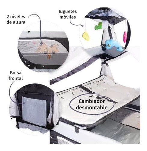 Cuna De Viaje Corral Con Toldo Starkids Draco Azul Marino
