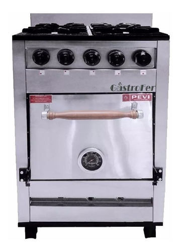 Cocina Industrial Pevi 4 Hornallas 55 Cm Ac. Inox H Pizzero