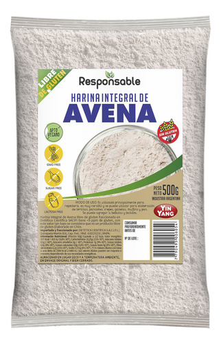 Harina Integral De Avena Sin Gluten 500g S/tacc Responsable