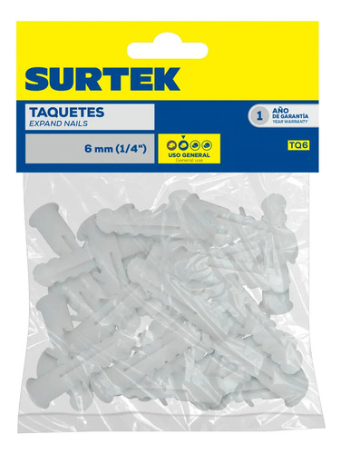 Taquete De Plástico Blanco De 1/4'' Surtek® 200 Piezas