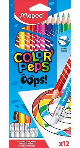 Lapiz Maped Borrable Oops Color Peps 12 Lapices Largos Color