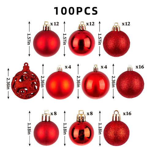 Caja De 100 Bolas Navideñas Para Adornos De Árbol De Navidad
