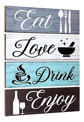 Señales - 4 Pieces Wood Home Sign Rustic Wooden Kitchen