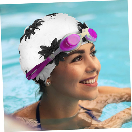 Gorro De Baño De Tela De Doble Capa Con Flores De Perlas