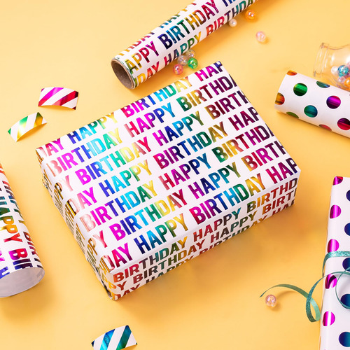 Rollo De Papel De Regalo De Cumpleaños, 3 Mini Rollos