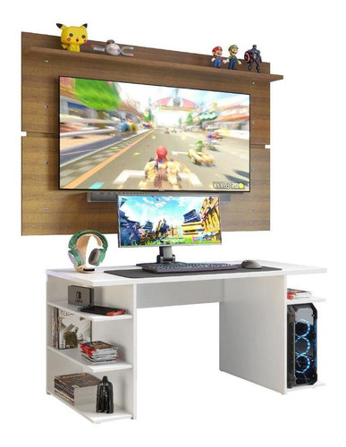 Mesa Para Computador Gamer E Painel Tv Madesa Branco/rustic