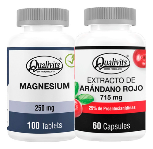 Magnesio 250 Mg + Extracto De Arándano Rojo Qualivits Vegano Sabor Sin Sabor