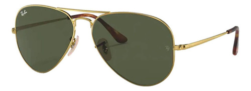 Anteojos de sol Ray-Ban Aviator RB3689 Small con marco de metal color polished gold, lente green de cristal clásica, varilla polished gold de metal