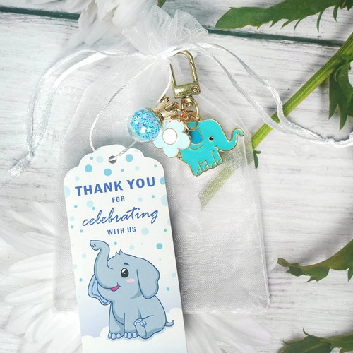 Imagen 7 de 7 de Llavero Elefante Azul Bebe Nacimiento, Bautizo
