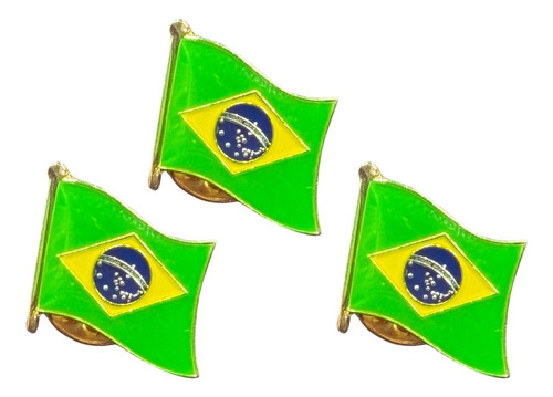 Kit 3 Pins Bottons Broches Bandeira Do Brasil Pátria Metal