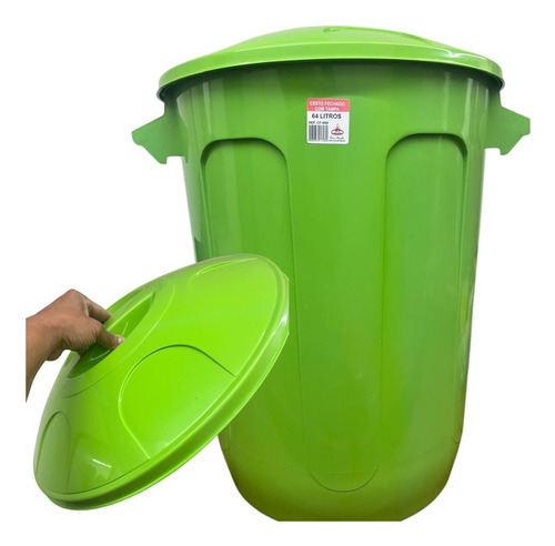 1 Balde Grande Com Tampa Lixo/ Roupa 64l Multiuso Reforçado