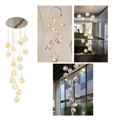 Lustre Cristal Led Globos Pé Direito Alto 75w 3500k Bivolt Cor Âmbar 110V/220V