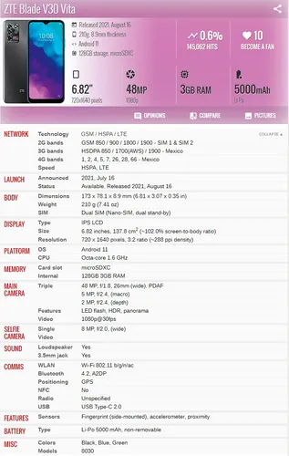 Zte Blade V30 Vita 8030 4gb 128gb Dual Sim Duos