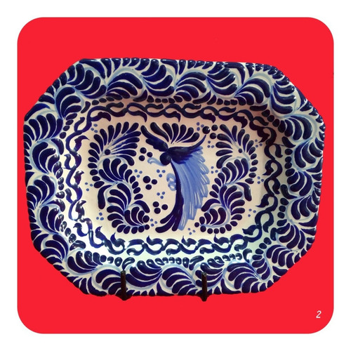 Imagen 3 de 3 de Charola De Talavera Poblana Barroca 21x16 Cm Azul M2 Chr