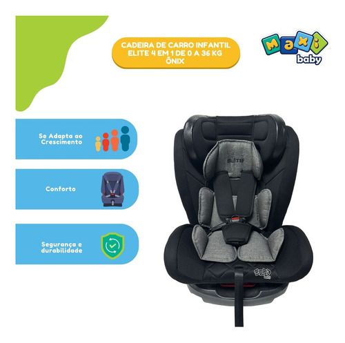 Cadeira de Carro Infantil 0 a 36Kg Elite 4 em 1 - Maxi Baby - Preto/Cinza Ônix