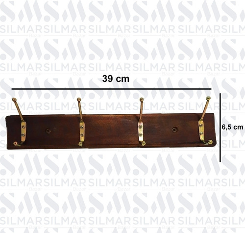 Imagen 2 de 6 de Perchero Madera X4 Ganchos Pared Silmar