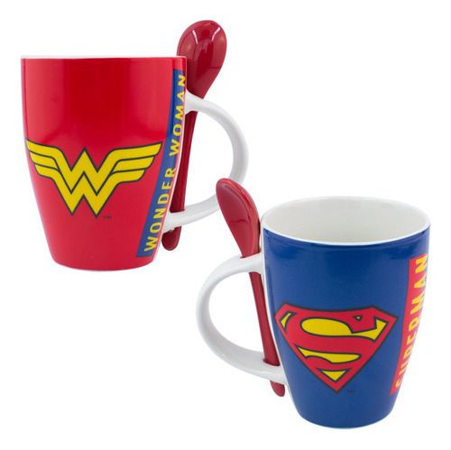 Juego De 2 Tazas Cuchara Dc Comics Batman Flash Super 310 Ml