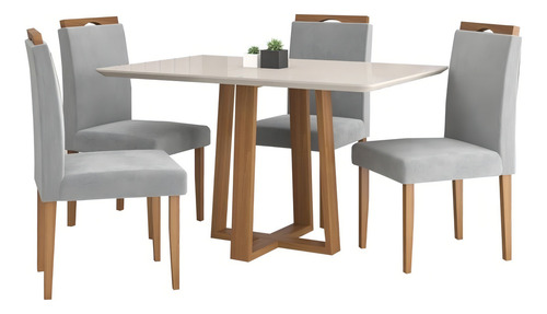 Conjunto Sala De Jantar Mesa Salvador Tampo Vidro/mdf Com 4