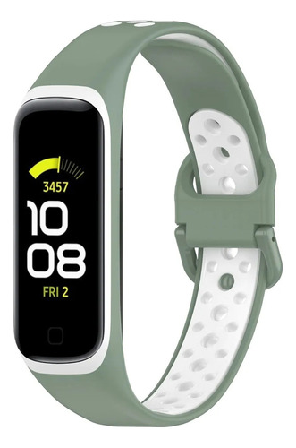 Pulseira De Silicone Esportiva Compativel Com Galaxy Fit 2 R220 - Verde Claro Com Branco