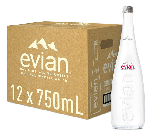 Kit Água Mineral S/ Gás Francesa Evian Vidro 750ml C/ 12un