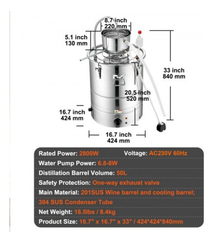 Destilador De Alcohol 50l Destilacion Casera Incluye Tubo