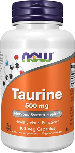 Taurina 500mg - 100 Capsulas  Marca Now Foods Sabor Taurine