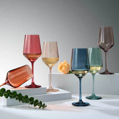 Juego De 6 Copas De Vino De Cristal De Colores Regalo Para