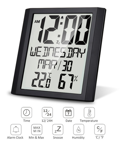 Reloj Digital De Pared C/indicador De Temperatura Y Humedad