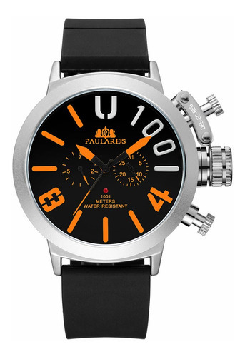 Reloj Mecánico Automático Impermeable Paulareis Para Hombre Color Del Fondo Plata/naranja