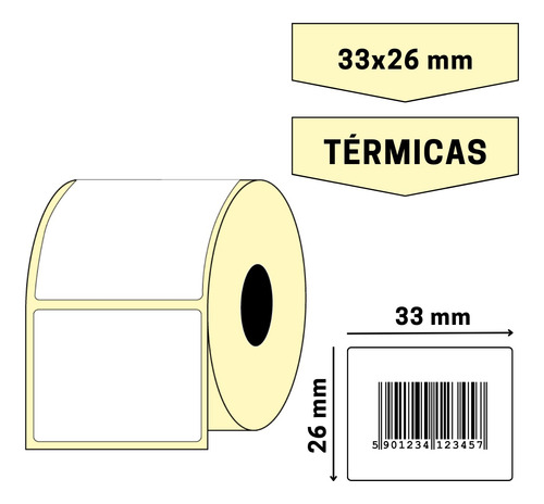 Etiquetas Térmicas 33 X 26 Mm (ancho X Alto) Rollo X 2000