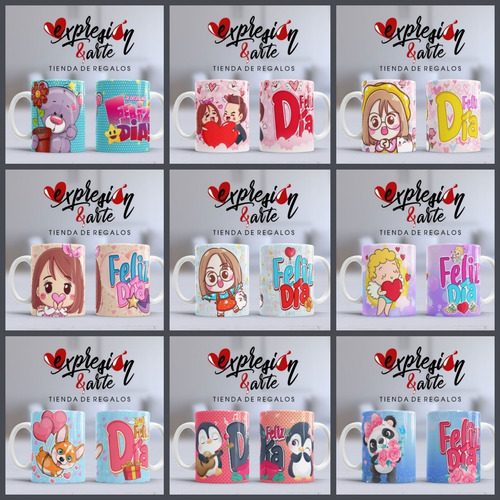 12 Plantillas San Valentin - Enamorados Editables Para Tazas