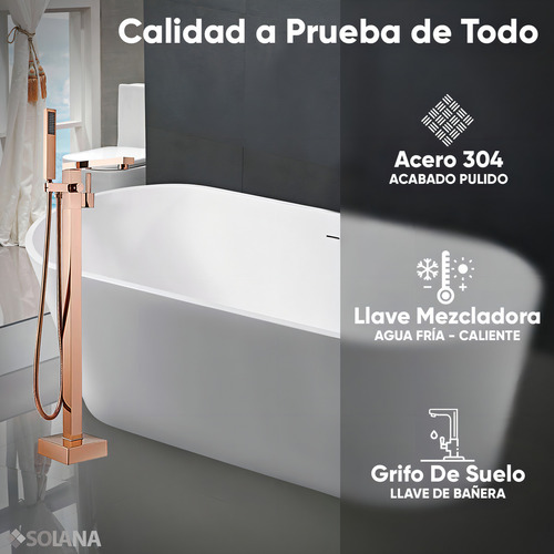 Solana Kit Tina de Baño Ovalada de Acrílico Slim 170x80x60 Cm + Grifo Independiente Monomando Gold Rose / Acrílico Solido Blanco de Alto Brillo Para Cuarto de Baño