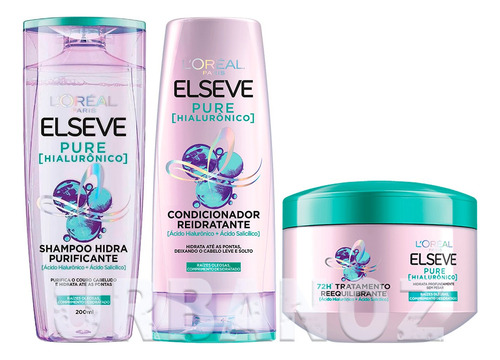 Kit Shampoo Condicionador E Mascara Elseve Pure Hialurônico