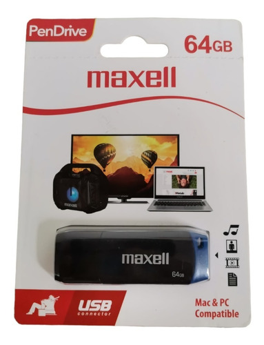 Memoria Pen Drive Usb Maxell 64gb Tapa Protector Llavero 