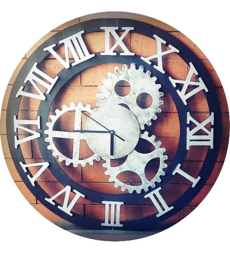 Reloj De Pared Números Romanos Engranajes Oro Plata Cobre