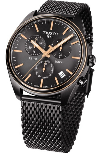 Relogio Tissot Pr100 T1014172306100 Black Aço Malha