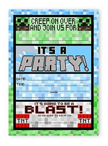 Invitaciones Grandes De Pixel Party 12 Invitaciones 12 Sobre