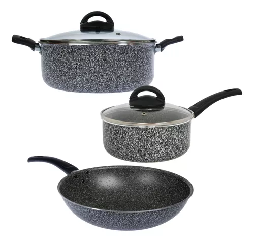 Cacerola Olla 24 Cm Tapa Vidrio Wok Sarten 28 Cm Aston Pedra