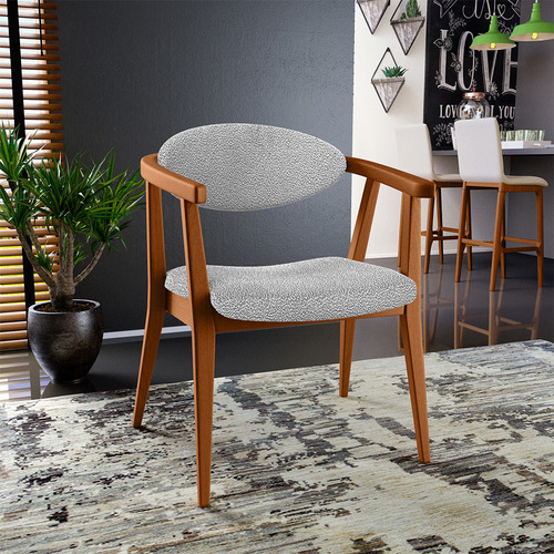 Poltrona Decorativa Para Sala De Estar E Recepção Cecília L02 Bouclê Cinza