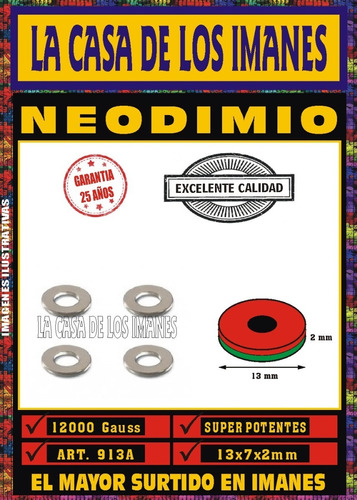 Iman Neodimio Aro 13x7x2 Mm Anillo Arandela 12000 Gauss