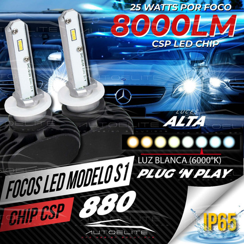 Imagen 3 de 10 de 2 Focos Led H1 H3 H7 H11 880 9005 9006 S1 Csp 8000 Lm Blanco