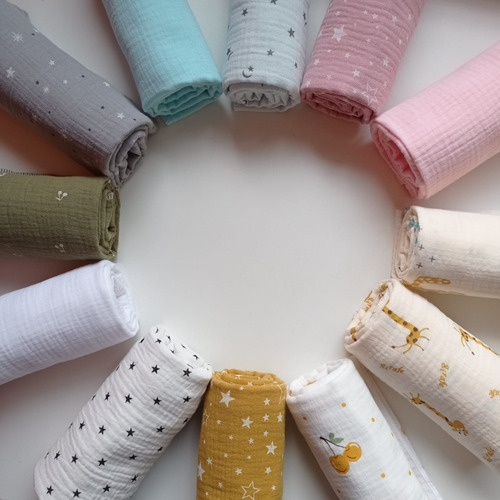 Imagen 2 de 7 de Mantita Manta Rebozo Sábana Muselina Bebé Lisas Y Estampadas