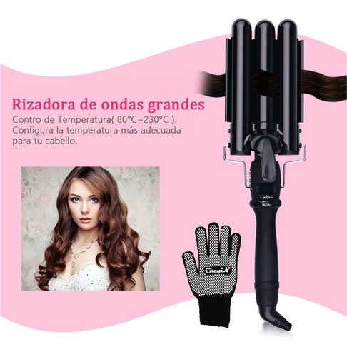 Imagen 2 de 6 de Tenaza Rizadora Cabello Para Ondas 3 Barriles 25mm