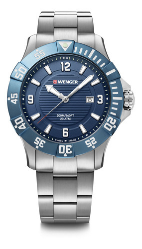 Correa de reloj Wenger Seaforce Blue para hombre, color plateado