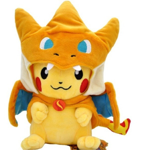 Pikachu Mega Charizard Y Pelúcia Pokemon Cosplay Roupa 22cm