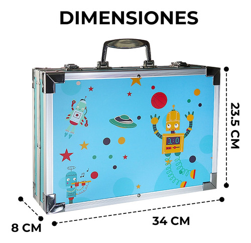 Kit De Dibujo Estuche De Arte 145pz Acuarelas Pinturas Colores Diseño Infantil Robot Fasilyt